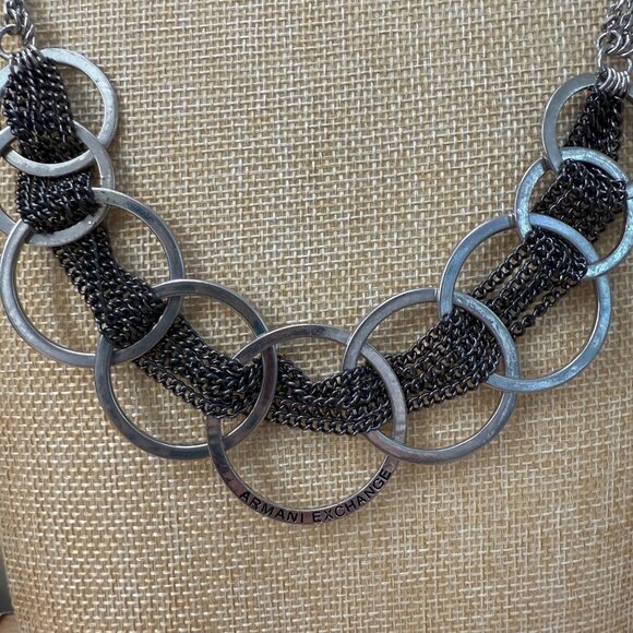 Armani Exchange Womens Silver-Tone Chain Necklace With Interlinked Rings Design - Picture 4 of 11